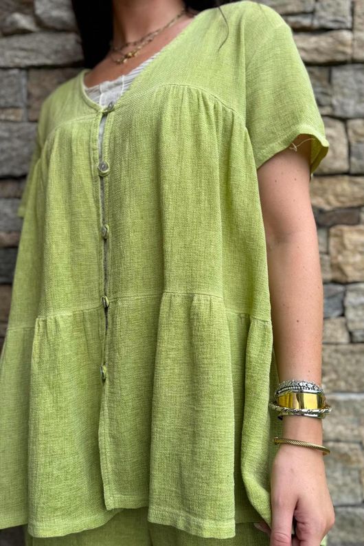 Lina Linen Blend Smock Over Shirt Washed Olive